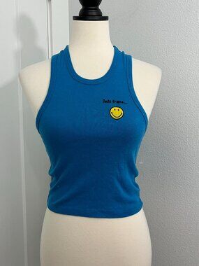 Smiley Small Blue Embroidered Tank Top